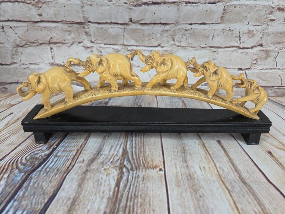 Antique Chinese Carved Elephants Figurine Statue Indonesia 5 Elephants